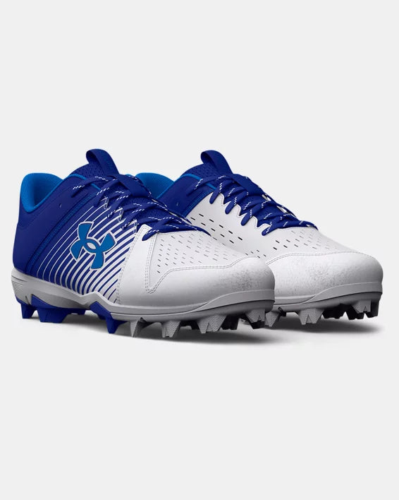 Red white and blue top under armour baseball cleats