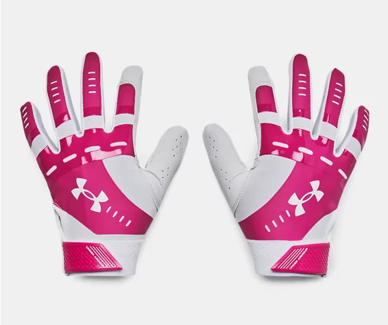 Under Armour Youth Girls Radar Batting Gloves White/Pink Small
