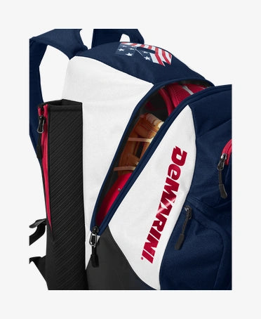 Demarini voodoo rebirth top backpack red white blue